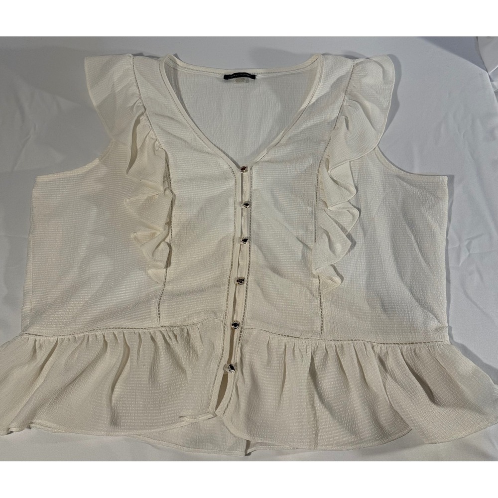 Tommy Hilfiger Womens White Ruffle Peplum Button Front Sleeveless Blouse XL